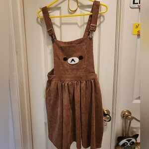 Brown bear overall dress with hood